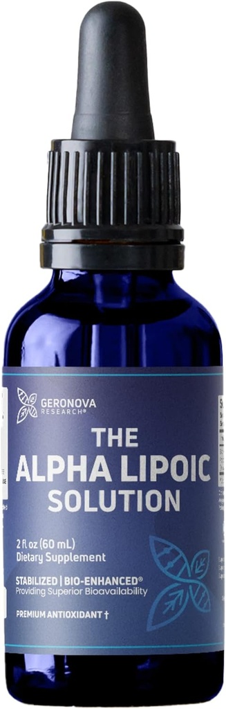 Geronova Research The Alpha Lipoic Solution, 2 fl oz - 2 Monthly Supply - Stabilized Bio- Enhanced Alpha Lipoic Acid Liquid Liquid for Superior Bioavailability - ALA supplement med hurtig absorption