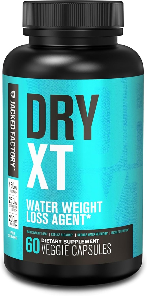 Jacked Factory Dry- XT vandpiller - Natural Supplements124; Reducerer vandretention & Bloating Measures 124; Dandeelion Root Extract, Kalium, 7 mere kraftfulde ingredienser - 60 Veggie kapsler