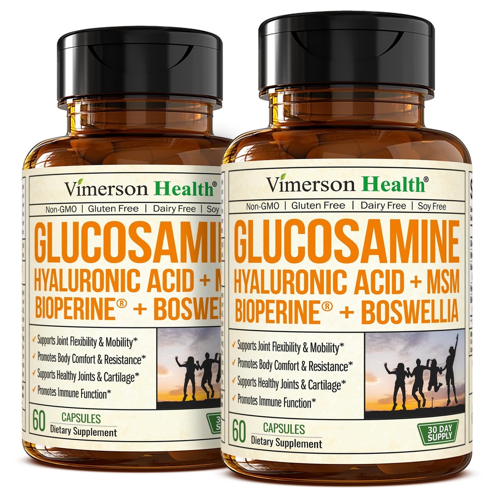 Glucosamin Sulfate med Hyaluronsyre, Boswellia, Black Pepper & MSM Supplement - 5-in-1 Fælles Kosttilskud til mænd og kvinder - Fælles sundhed, mobilitet & benstyrke - FSA Støtteberettiget 2 Pack