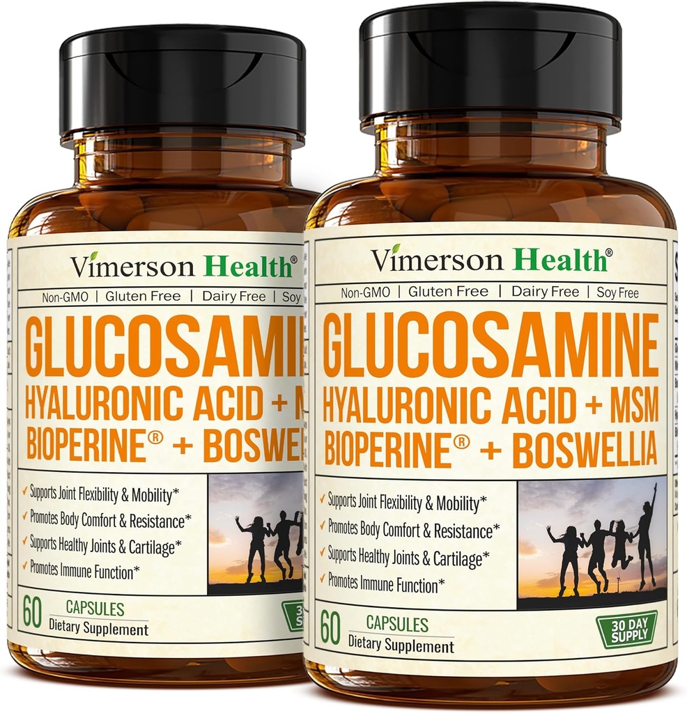 Glucosamin Sulfate med Hyaluronsyre, Boswellia, Black Pepper & MSM Supplement - 5-in-1 Fælles Kosttilskud til mænd og kvinder - Fælles sundhed, mobilitet & benstyrke - FSA Støtteberettiget 2 Pack