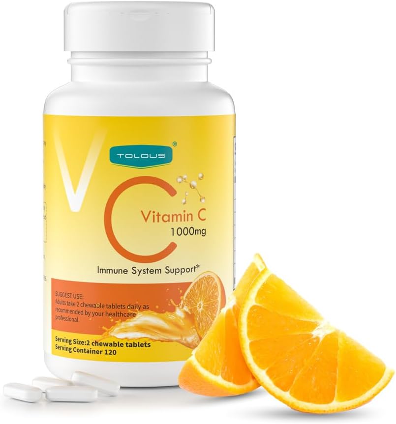 1000mg Vitamin C, Immune Support, 120 Chewable Tablets, 60 Day Supply, Gluten-Free, Orange Flavor