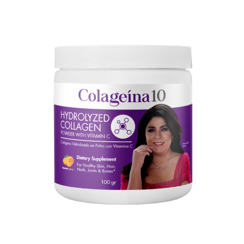 Colageina 10, hydrolyseret collagen pulver med C-vitamin, forbedrer hudens udseende, hjælper hårvækst, sundere negle, 3,5 Oz pulver, krukke.