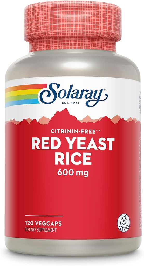 SOLARAY Red Yeast Rice 600mg System Support, Ikke-bestrålet & Ingen Citrinin, Lab Verified, 120 VegCaps