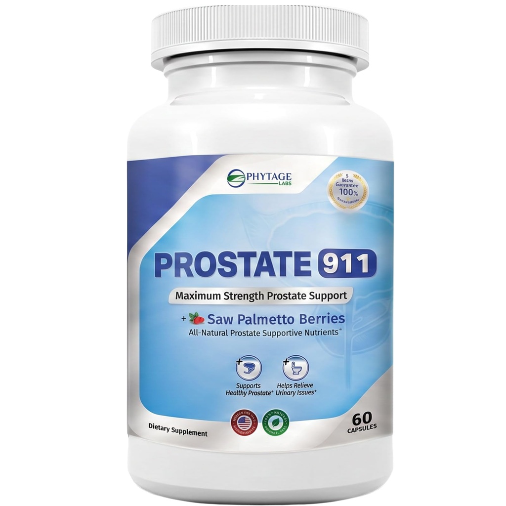 Prostate 911 Mænds Health Supplement - Saw Palmetto Support Prostata funktion (60 kapsler)