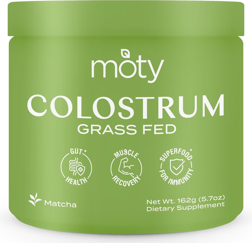Moty Bovine Colostrum Grass Fed Pulver supplement til Gut sundhed, Muscle Inddrivelse, Superfood til Immunitet, Gluten Free (60 Servere) - Matcha Flavored