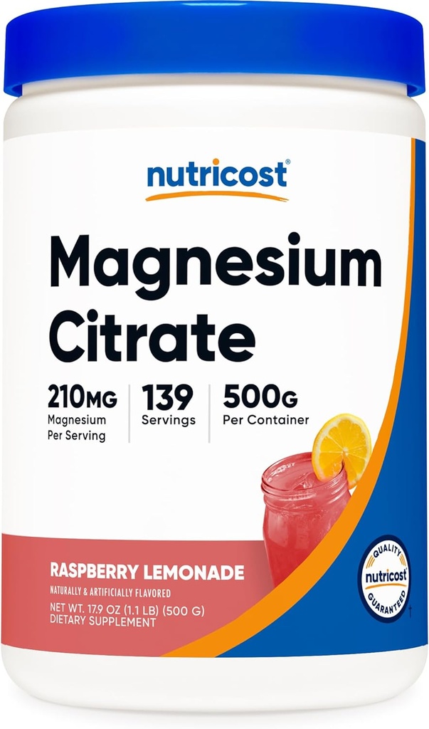 Nutricost Magnesium Citrat Pulver (Raspberry Lemonade, 500 Gram)