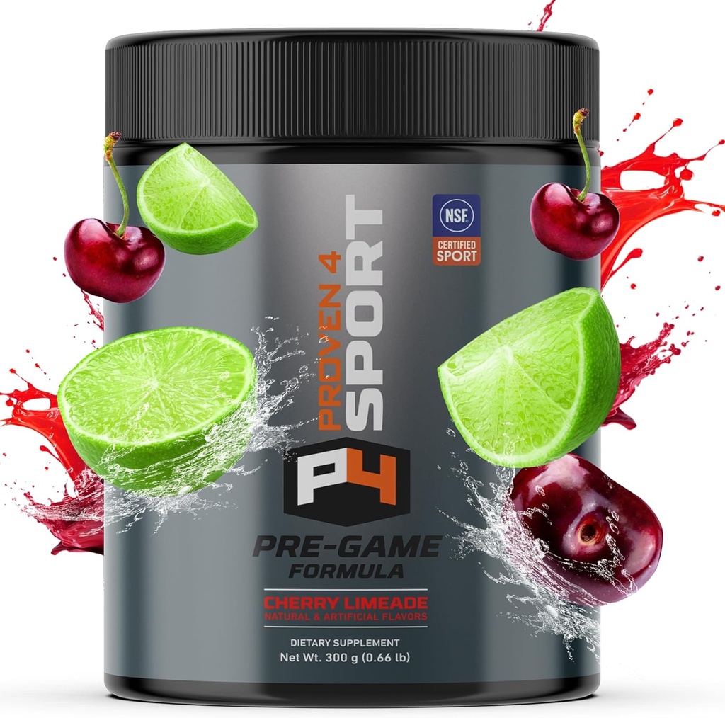 Proven4 Pre Workout pulver til mænd og kvinder med Creatin - Beta Alanine - Koffein NSF Certified Energy Supplement Chery Limeade 30 Servering