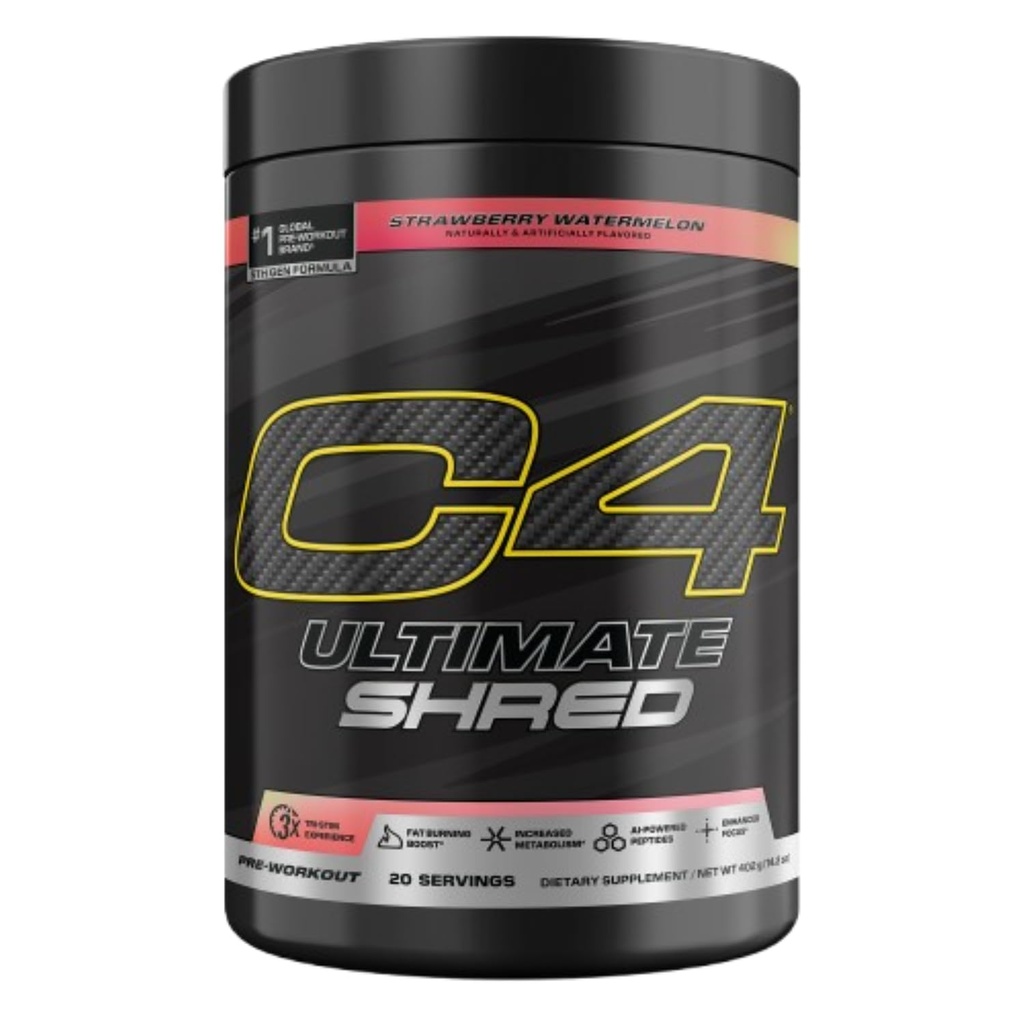 Cellucor C4 Ultimate Shred Pre Workout Powder, Fat Burner til mænd og kvinder, vægttab supplement med Ginger Root Extract, Strawberry Watermelon, 20 Servering, 12.3 Ounce (pakke med 1)