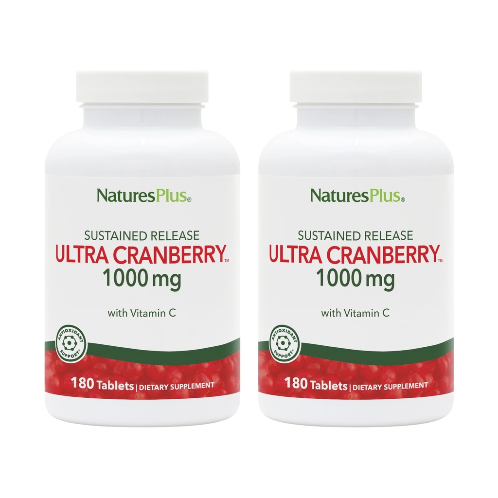 NaturePlus Ultra Cranberry 1000- 180 Vedvarende udgivelsestabletter, Pack of 2 - Understøtter en sund urinarisk Tract - Non- GMO, Vegetar, Gluten Free - 180 Total Servering
