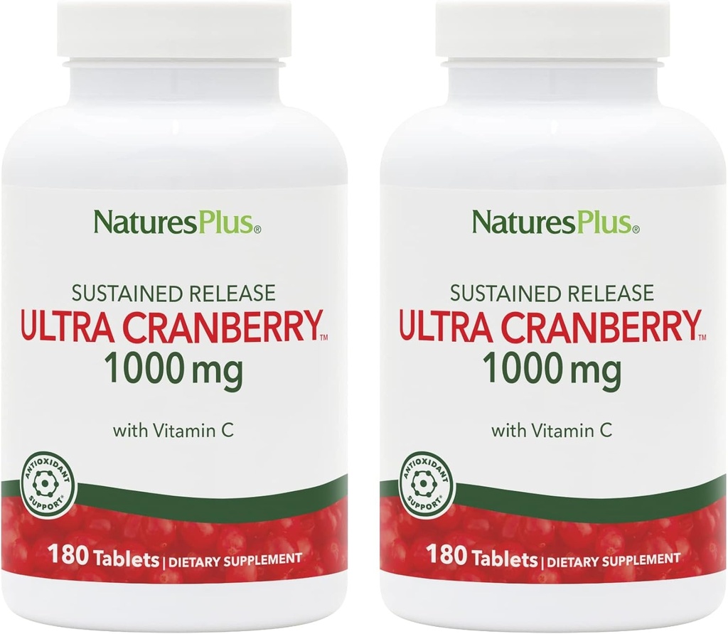 NaturePlus Ultra Cranberry 1000- 180 Vedvarende udgivelsestabletter, Pack of 2 - Understøtter en sund urinarisk Tract - Non- GMO, Vegetar, Gluten Free - 180 Total Servering