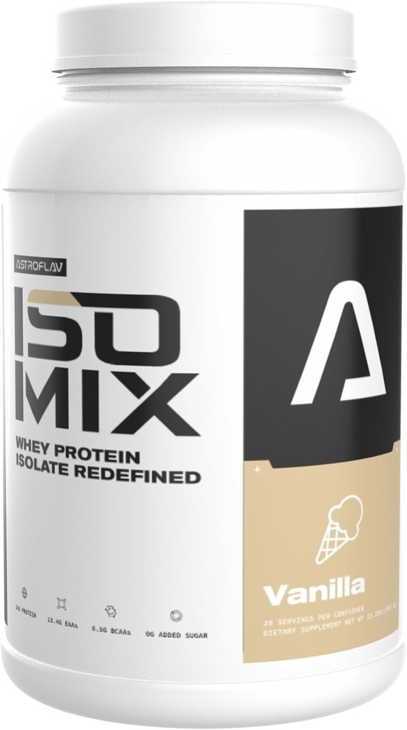 ASTROFLAV IsoMix Redefineret Whey Protein Isolate Powder - 24g Protein, 0g Sukker, Low- Carb, 6.5g BCAA + 13.4g EAA - Premium Muscle Recovery & Lean Muscle Growth Formel, Vanilla