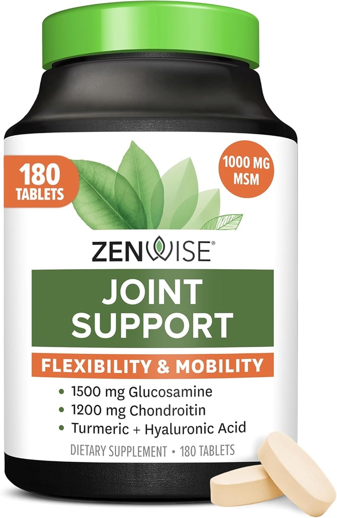 Zenwise Health Joint Support Supplement with Glucosamine Chondroitin MSM, Curcumin & Sulfate - Joint Health for Women & Men - Mobility & Flexibility Support for Knee, Cartilage & Bone - 180 Count