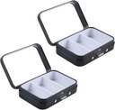 2Pcs 3 Compartments Pill Case with Mirror, Portable Metal Medicine Pill Organizer Small Pill Box Vitamin Pill Holder for Pocket, Purse, Travel (Black)