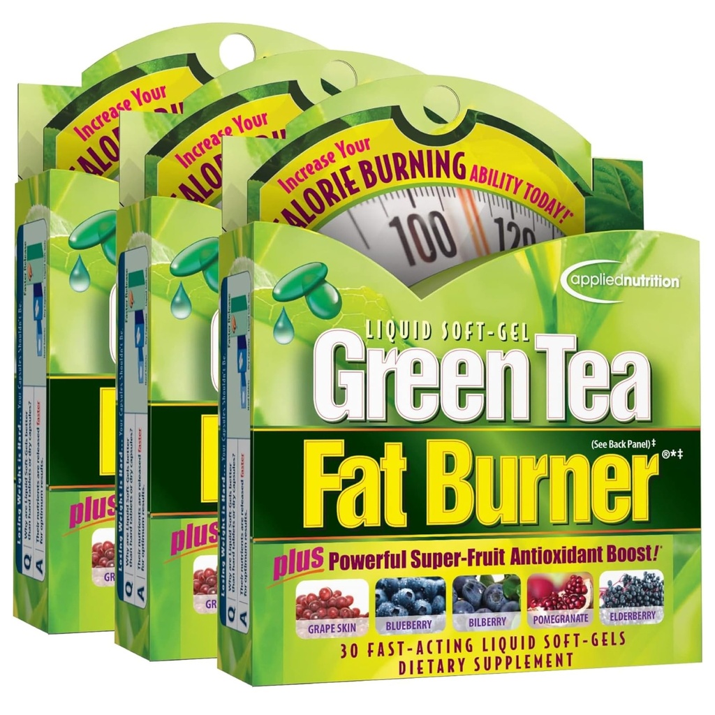 Anvendt Nutrition Green Tea Fat Burner - 30 Liquid Soft- Gels, Pack af 3 - Øger kalorie Burning & leverer kraftfulde antioxidanter - 45 Total Servering