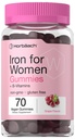 Horbäach Iron Gummies for Womens; 70 Greve Memory 124; Grape Flavor 124; Supplement med B Vitaminer Folat og Zink124; Vegan, Non- GMO & Gluten Free