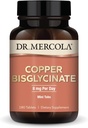 Dr. Mercola Copper Bisglycinate, 90 Servere (180 tabletter), Kosttilskud, 8 mg per dag, Mini Tabs, Understøtter samlet sundhed, Ikke GMO