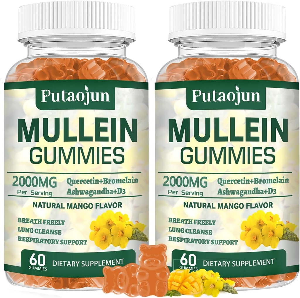 Mullein Gummies for Lungs against 124; 2000mg Mullein Leaf Extract for Respiratory & Immunity Support