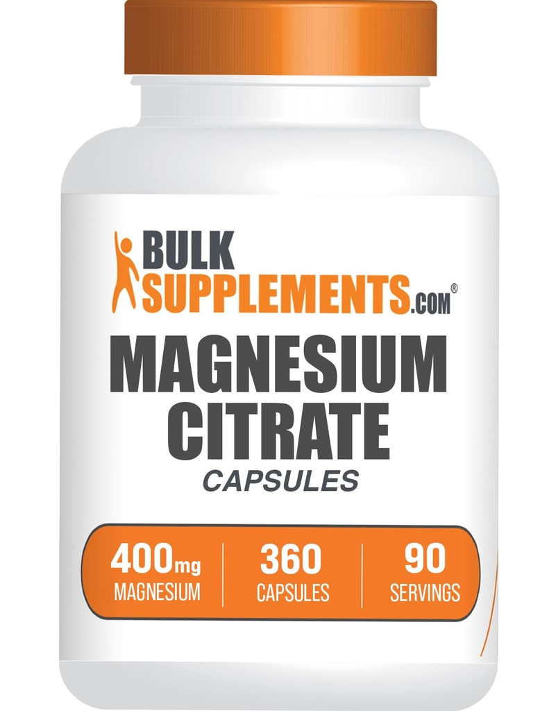 Bulk Supplements.com Magnesium Citrate Kapsler - Magnesium Supplement, Magnesium Citrate 400mg - Gluten Free, 4 Kapsler pr Servering, 360 Tæl (pakke med 1)