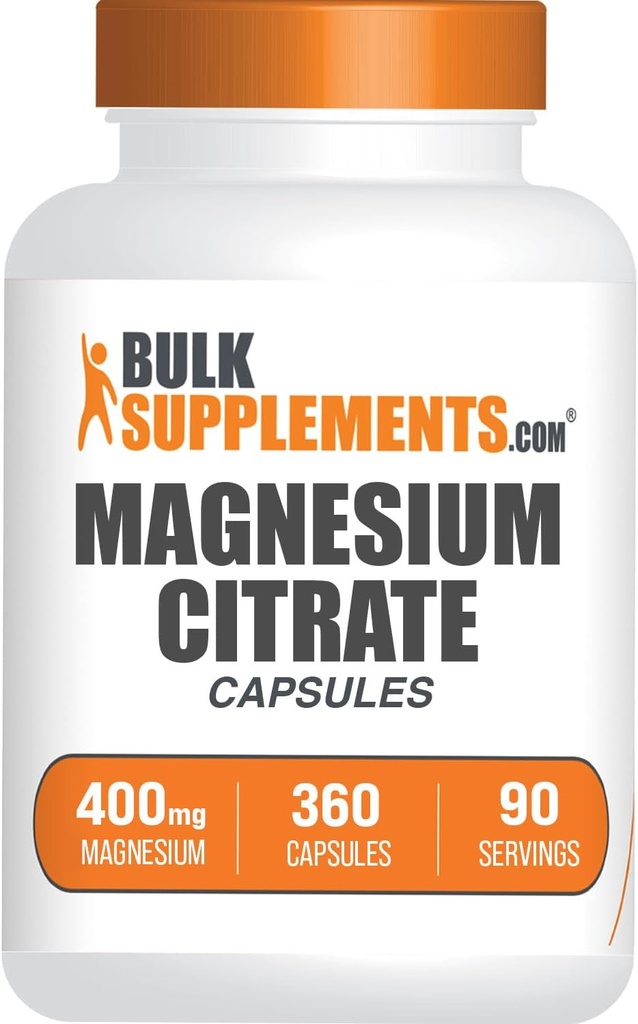 Bulk Supplements.com Magnesium Citrate Kapsler - Magnesium Supplement, Magnesium Citrate 400mg - Gluten Free, 4 Kapsler pr Servering, 360 Tæl (pakke med 1)