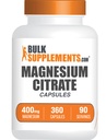Bulk Supplements.com Magnesium Citrate Kapsler - Magnesium Supplement, Magnesium Citrate 400mg - Gluten Free, 4 Kapsler pr Servering, 360 Tæl (pakke med 1)