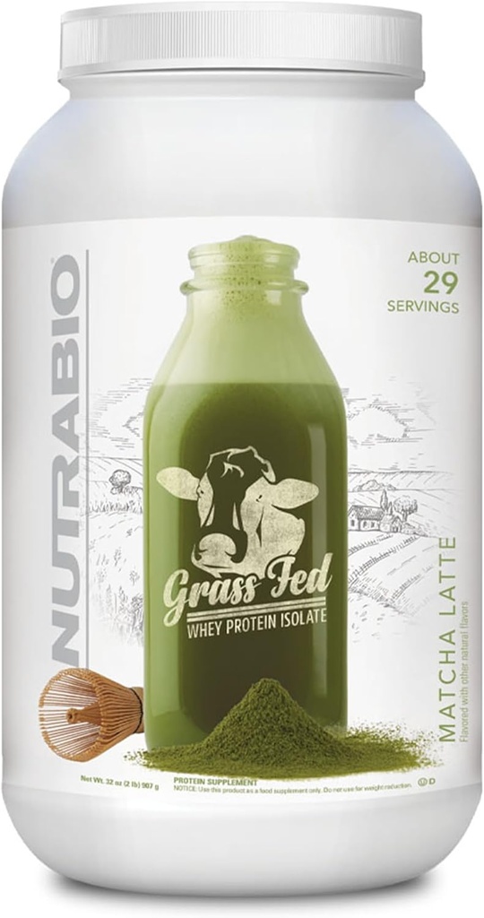 NutraBio Grass Fed Whey isolere protein pulver - 25G af protein Per Scoop - Sukker fri naturlige Lean muskel protein supplement - Matcha Latte - 2 pund, 29 Servere