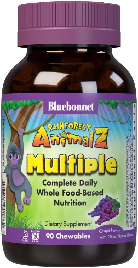 Bluebonnet Super Earth Rainforest Animalz Multiple Chewable, Light Grey/Purple, 90 Count