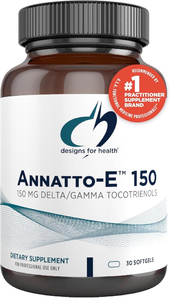 Design for sundhed Annatto- E 150mg Tocotrienoler - DeltaGold Vitamin E Complex supplement med Delta + Gamma Tocotrienols - Kardiovaskulær, sund aldring + Antioxidant Support - Non- GMO (30 Softgels)