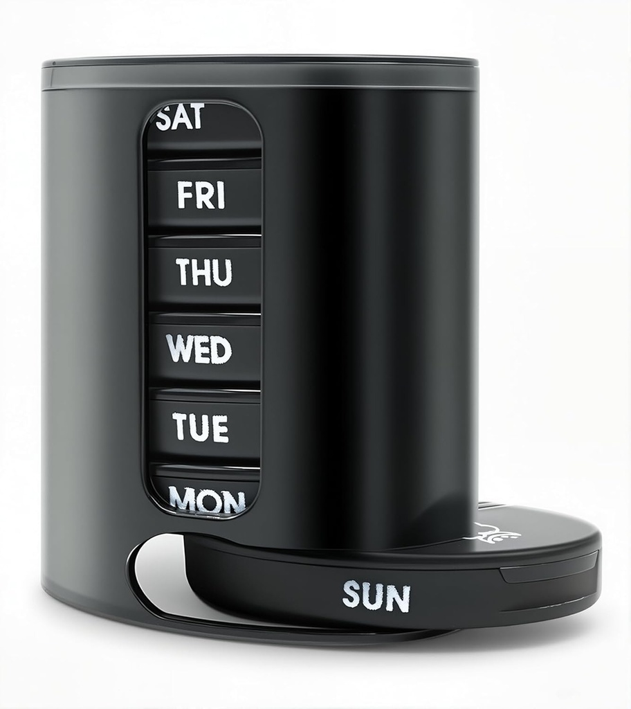 Ugentlig Pill Organizer (Twice- A- Day), Bærbar 7 Day Pill Box Case med Stackable AM / PM Compartments for Pills, Vitamin, Fish Oil, Kosttilskud, Rainbow (sort)