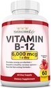 NaturalisimoLife Vitamin B12 6.000 mcg - Hurtig opløsning Strawberry Flavor Nuggets - 60 Nuggets, Non- GMO, Vegan, Gluten Free