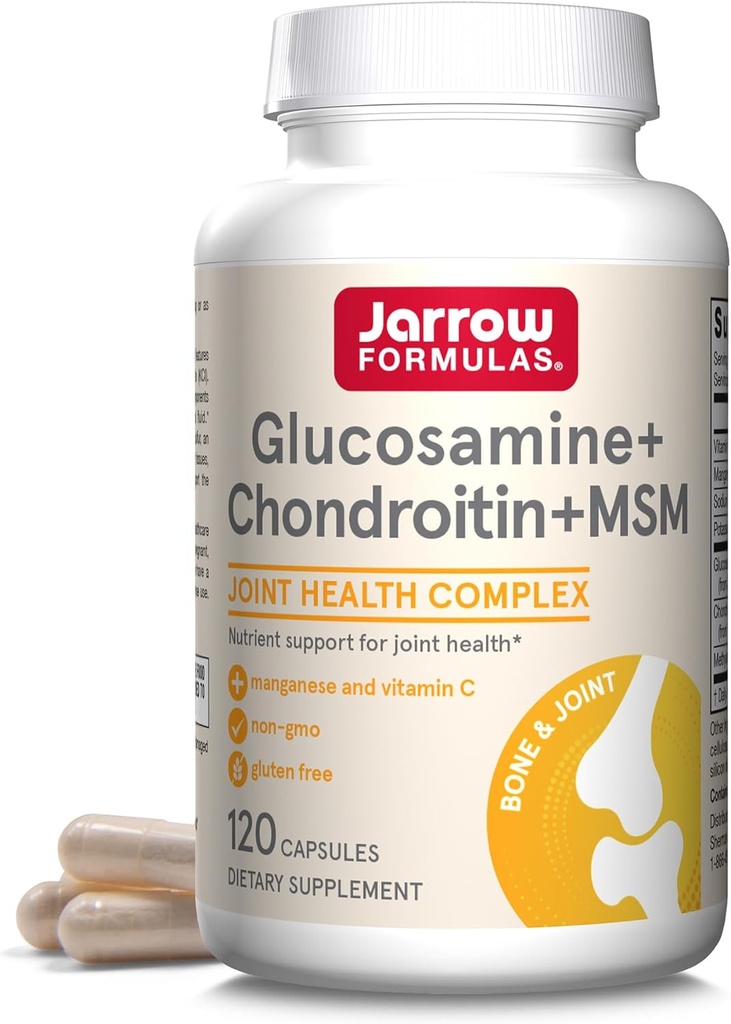 Jarrow Formulas ® Glucosamin + Chondroitin + MSM kapsler, fælles supporttillæg med C-vitamin og mangan, 30 kapsler, 120 dages forsyning