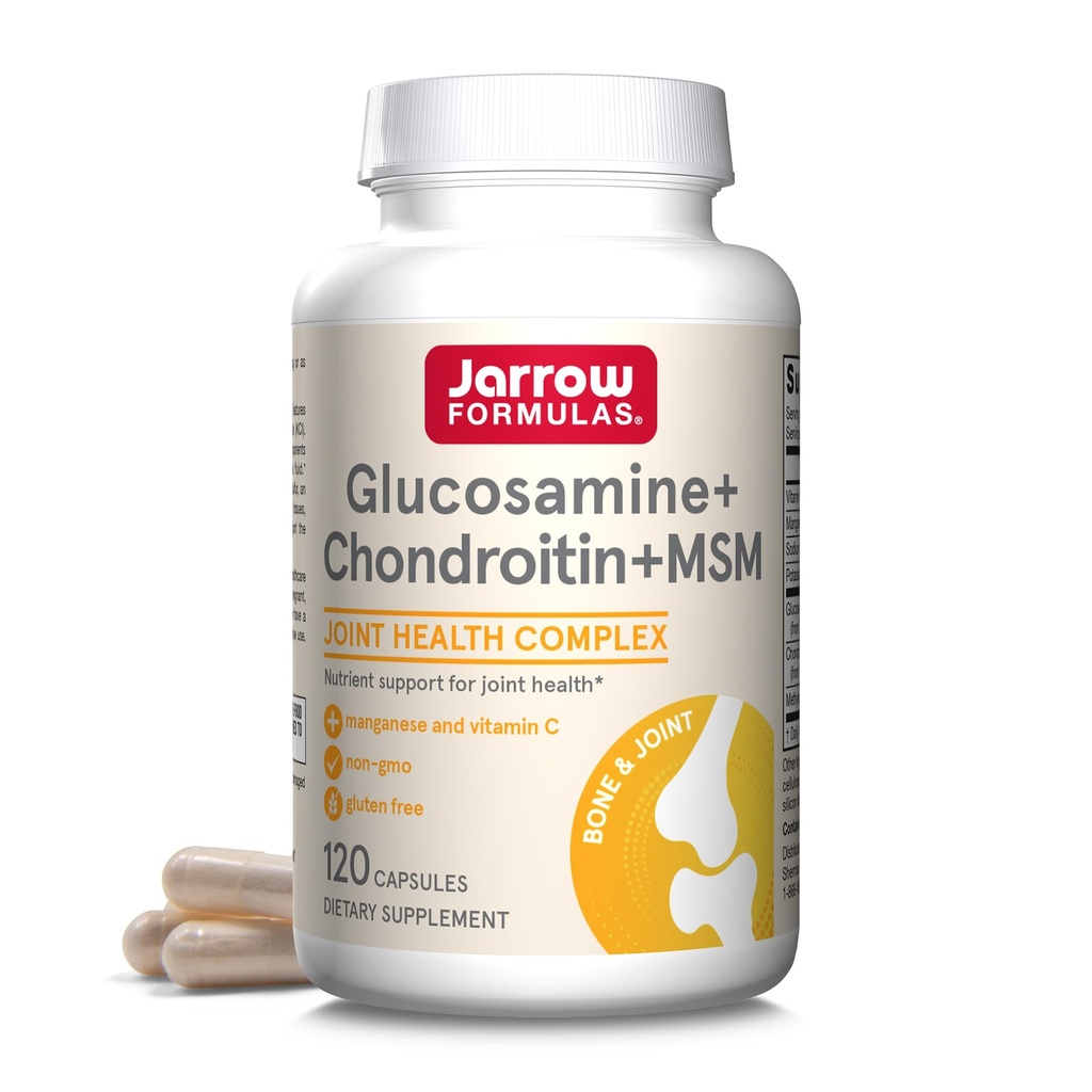 Jarrow Formulas ® Glucosamin + Chondroitin + MSM kapsler, fælles supporttillæg med C-vitamin og mangan, 30 kapsler, 120 dages forsyning