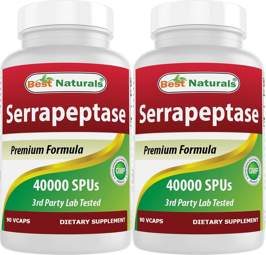 Bedste Naturals Serrapeptase 40000 SPU 'er 90 Vcaps (90 Tæl (pakke med 2))