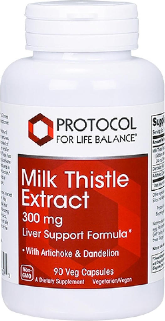 Protocol Milk Thistle Extract 300 mg - for sund leverstøtte * - med Artichoke Leaf & Mælkebøtte Root - Vegan & Kosher - 90 Veg kapsler