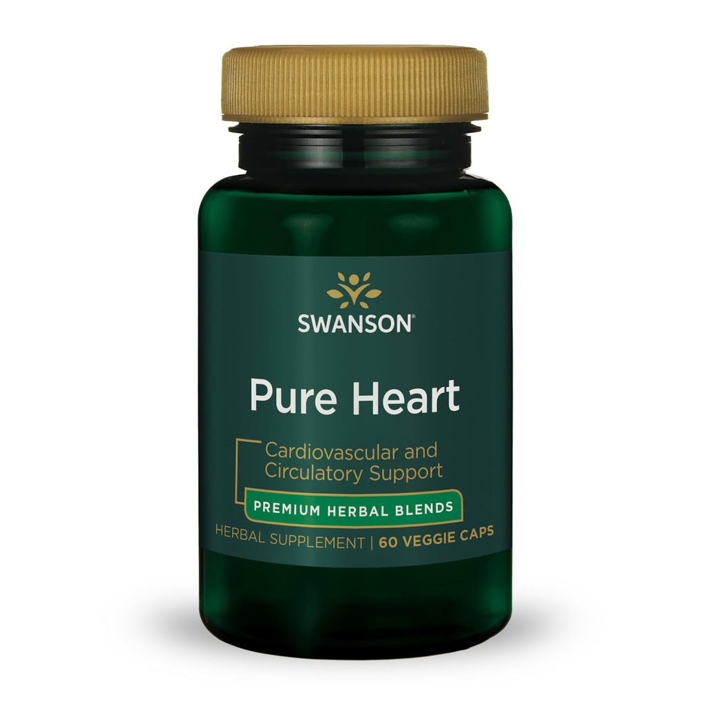 Swanson Pure Heart Cardiovaskulær Circulatory Health Antioxidant Resveratrol Blood Pressure Cholesterol Support Herbal Supplement 60 Veggie Kapsler (Veg Caps) Vegan