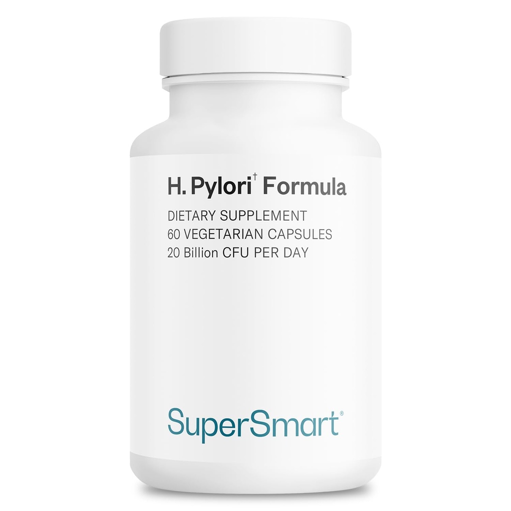 Supersmart H. Pylori Formel 20 Millioner CFU per dag (høj potens) - Patenteret Pylopass Probiotisk Lactobacillus Reuteri DSM 17648 Supplementet 124; Non- GMO & Gluten Free - 60 Vegetariske kapsler