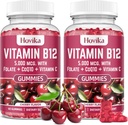 Vitamin B12 Complex 5000 mcg Methyl B12, Adenosyl B12 & Hydroxy B12, med Coenzym Q10, Folate, C-vitamin, Chewable B 12 for Energy Support, Metabolisme, Knoglesundhed - Cherry Flavor, 2 Pack