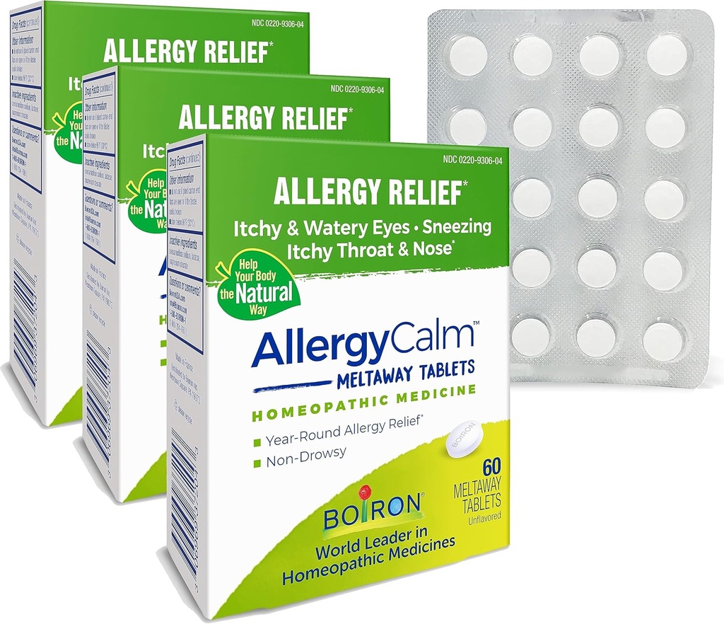 Boiron AllergyCall tabletter 180 Greve, Relief fra Allergier og Hay Fever Symptomer på nysen, Runny Næse, og Itchy øjne eller hals, Allergy Calm Tabs (Tidligere RhinAllergy) (pakke med 3 60ct bokse)