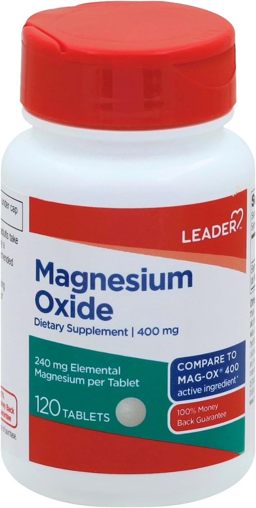 Leader Magnesium oxide 400mg, Hjælper Bone & Muskelkramper, Svaghed Kosttilskud, 120 Tælling