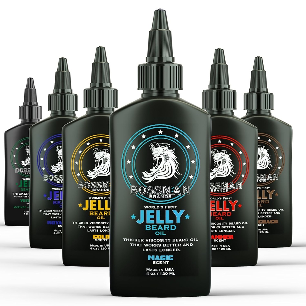 Bossman Jelly Beard Oil Variety Pack - Beard Grooming Care and Growth Kit - Alle 6 Beard Jelly Oil Scents - Made in USA