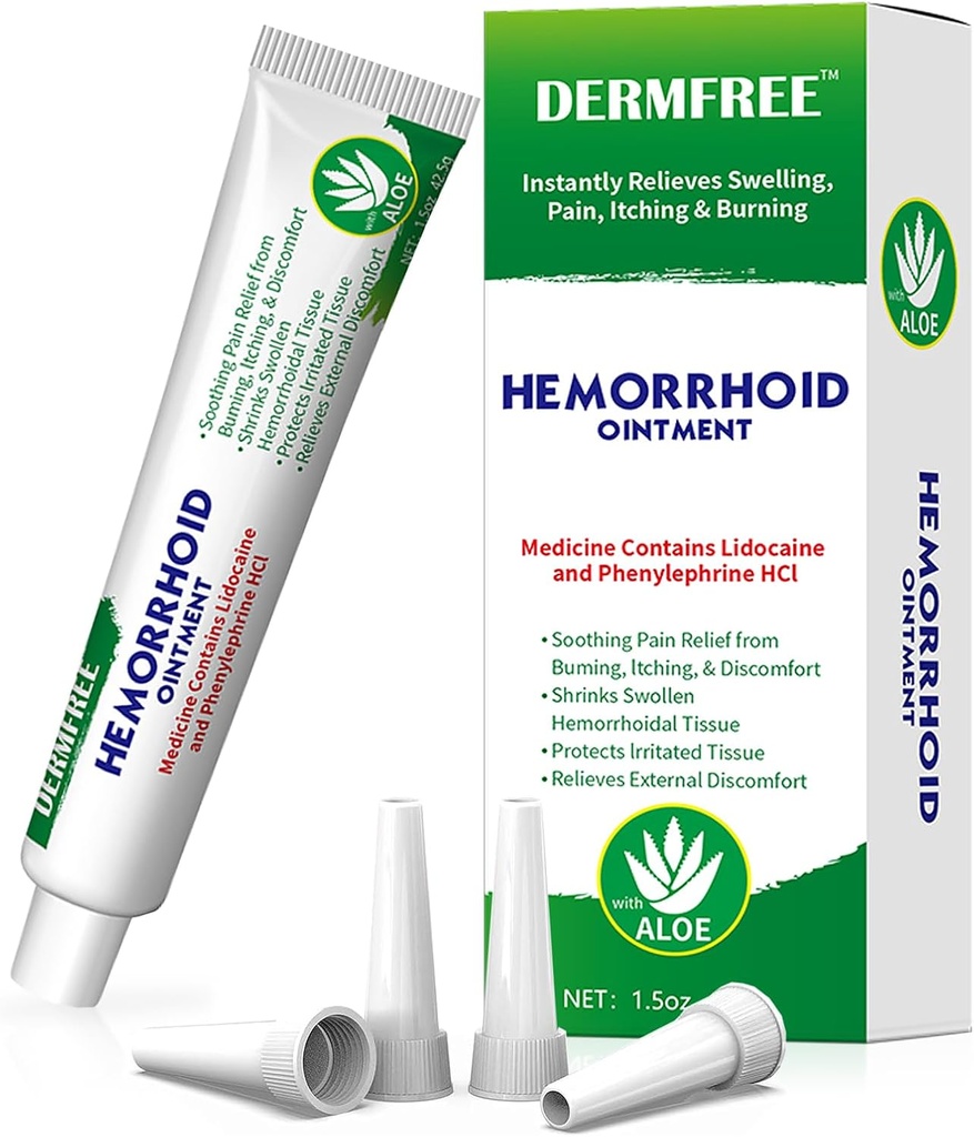 Hæmorroid Behandling, Hæmorroid Cream med Lidocain 4%, Phenylephrin HCl 0,25%, Natural Aloe Vera & Borneol Cooling Formel, Lindrende ubehag, Hæmorroider Cream til kvinder, Mænd (1,5 OZ)