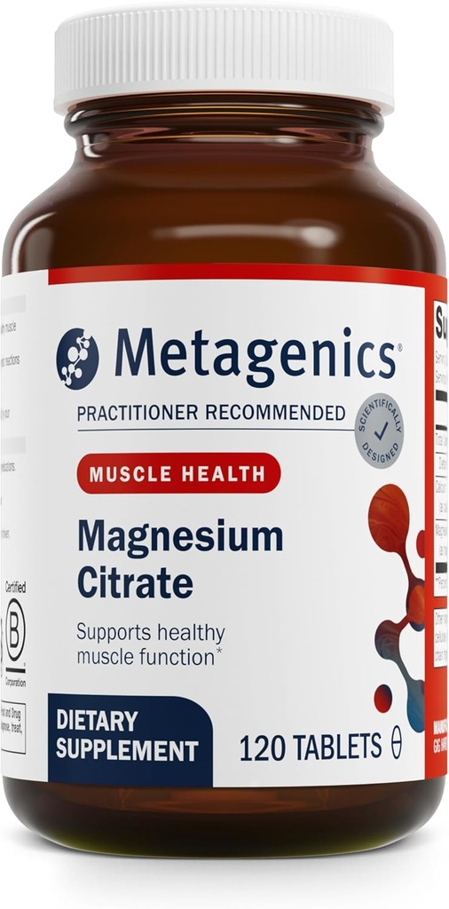 Metagenics Magnesium Citrate - 300 mg Magnesium & 60 mg Calcium Supplement - with Chelated Minerals - Supports Muscle & Bone Health* - Gluten-Free & Vegetarian - 120 Count