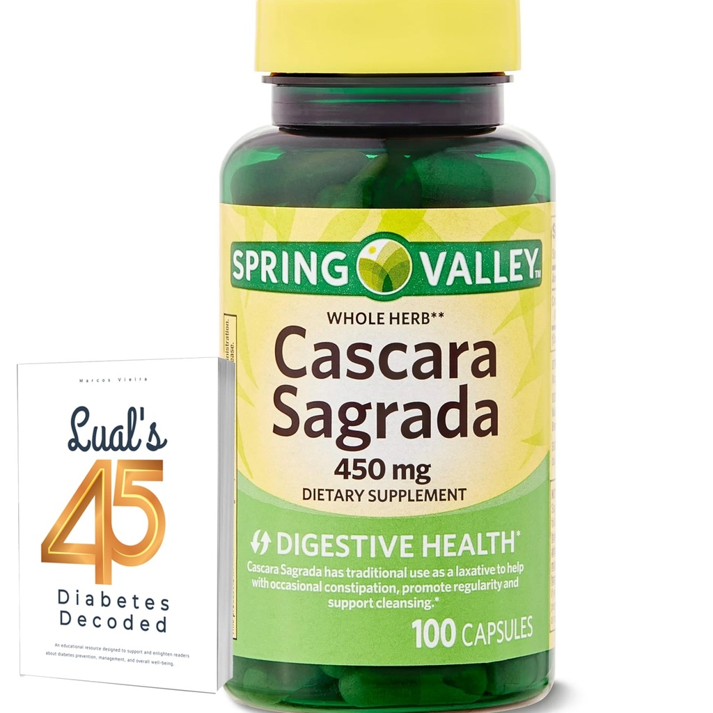 Cascara Sagrada 450mg. Spring Valley Cascara Sagrada 450mg 100 Greve, hele Herb Cascara Sagrada fordøjelsesmiddel kapsler Bundle med Lualls 45 Diabetes afkodet