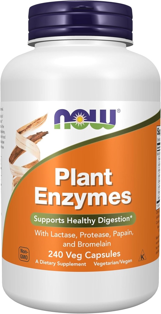 Now Foods Supplements, Plant Enzymer med Lactase, Protease, Papain og Bromelain, 240 Veg kapsler