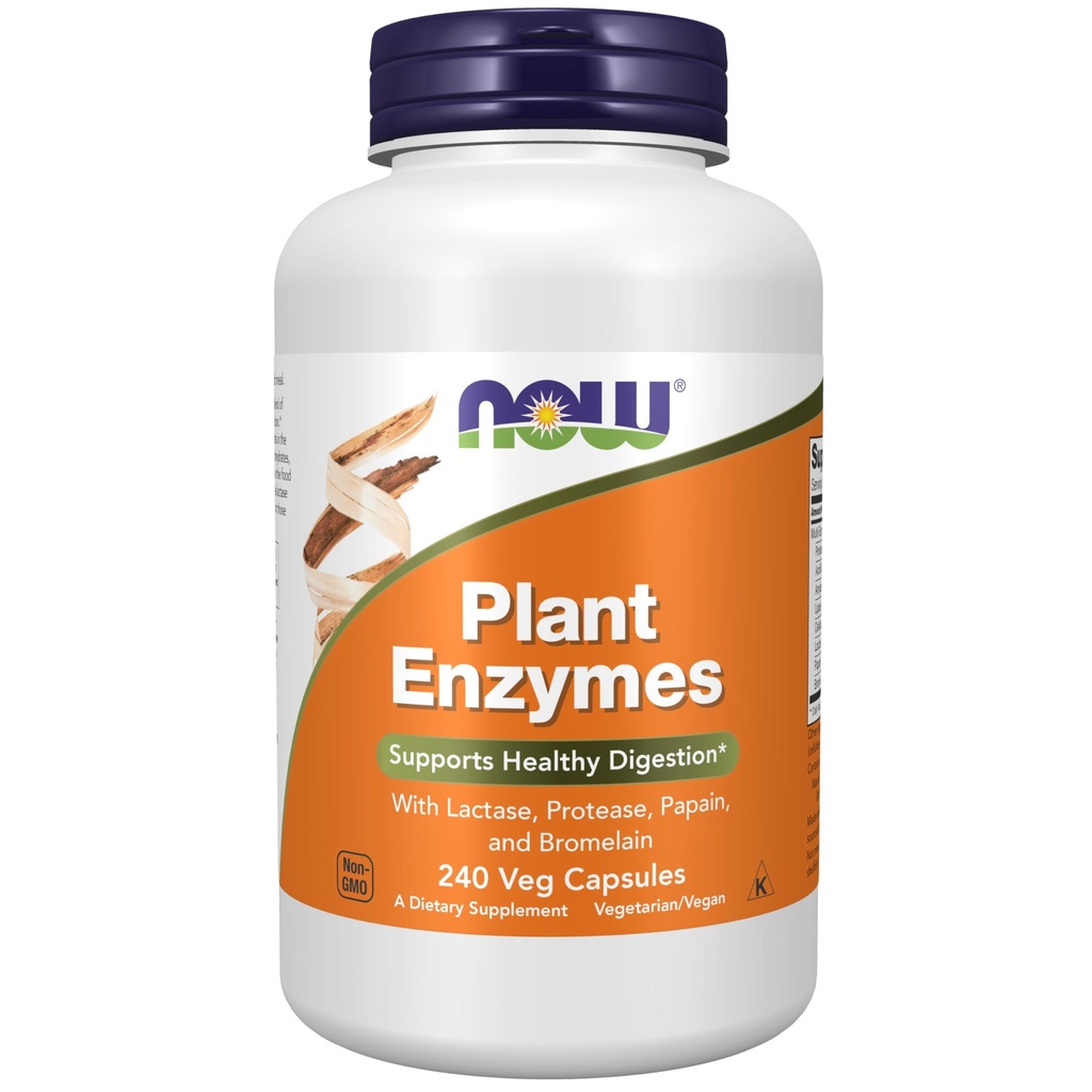 Now Foods Supplements, Plant Enzymer med Lactase, Protease, Papain og Bromelain, 240 Veg kapsler