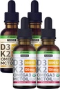 NUSAVA Strawberry Flavored D3 K2 Liquid Drops og Vanilla Flavored D3 K2 Liquid Drops Bundle - Potent Liquid Vitaminer til hjerte, Fælles, Knogle, Muskel, & immunforsvar - Non-GMO, Gluten- Free, 2pk Hver
