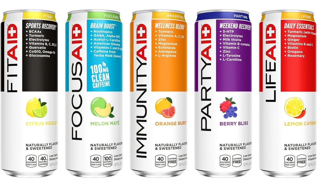 FITAID Post Workout Recovery Drink, Strawberry Lemonade, BCAA, Glucosamin, Electrolytes, All In One Can, Paleo, Vegan & Gluten- Free, 40 kalorier, 12 Fl Oz (Pack of 24)