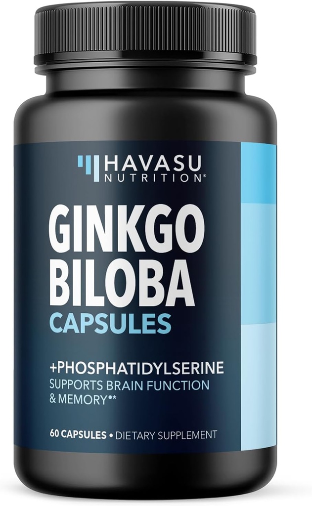 Ginkgo Biloba 120mg med Phosphatidylserin - Nootrop Brain Health, Memory, og Focus Supplement - Understøtter kognitiv funktion, mental Klarhed, og Alerness - 60 non-GMO kapsler, 2 måneder forsyning
