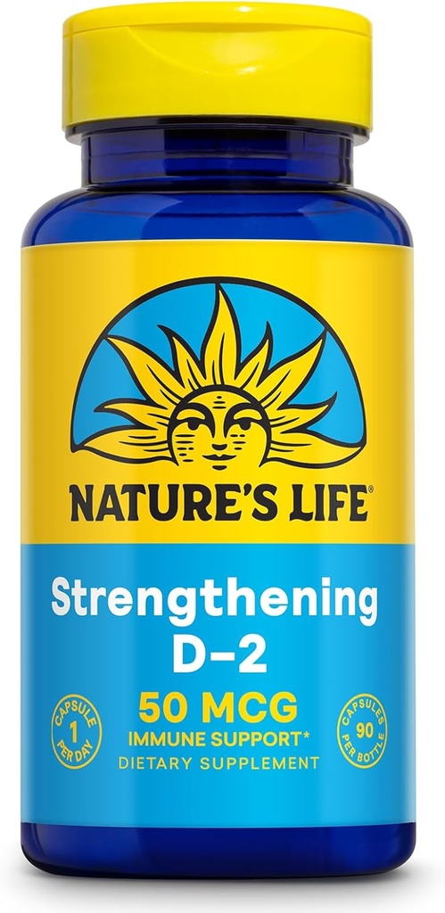 Nature 's Life Strengting Vitamin D2 2000 IE som Ergocalciferol - immuntilskud - Vitamin D Support til Calcium Absorption, Knoglesundhed - 60- Day Garanti, 90 Serv, 90 Vegetariske kapsler