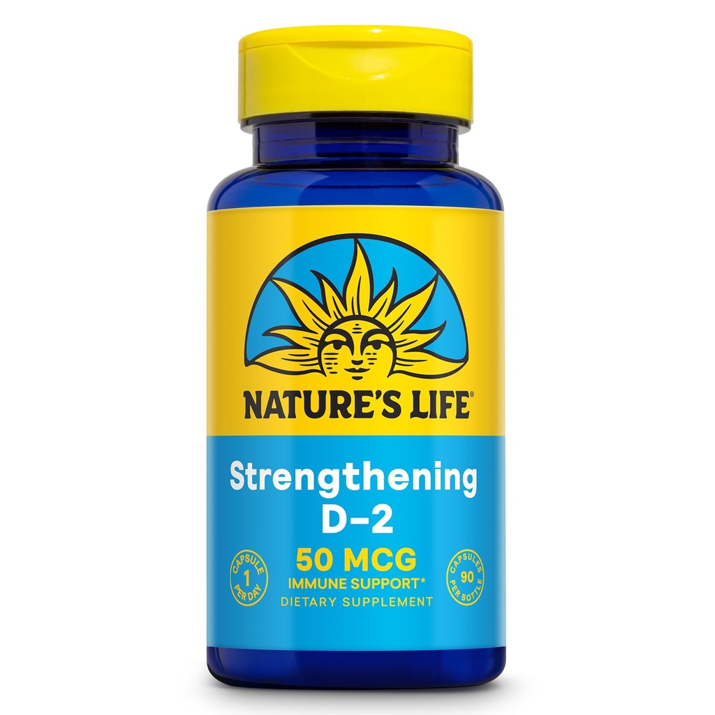 Nature 's Life Strengting Vitamin D2 2000 IE som Ergocalciferol - immuntilskud - Vitamin D Support til Calcium Absorption, Knoglesundhed - 60- Day Garanti, 90 Serv, 90 Vegetariske kapsler
