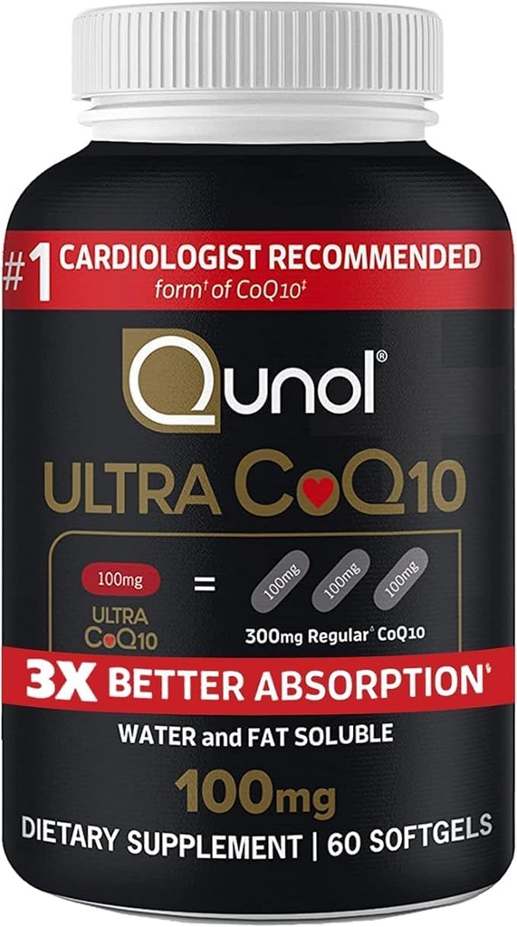 Qunol Ultra CoQ10 100mg 3X Bedre Absorption Patenteret Vand og fedt Opløseligt naturligt supplement Form Coenzym Q10 Antioxidant for Heart Health Packs Softgels, 120 Greve